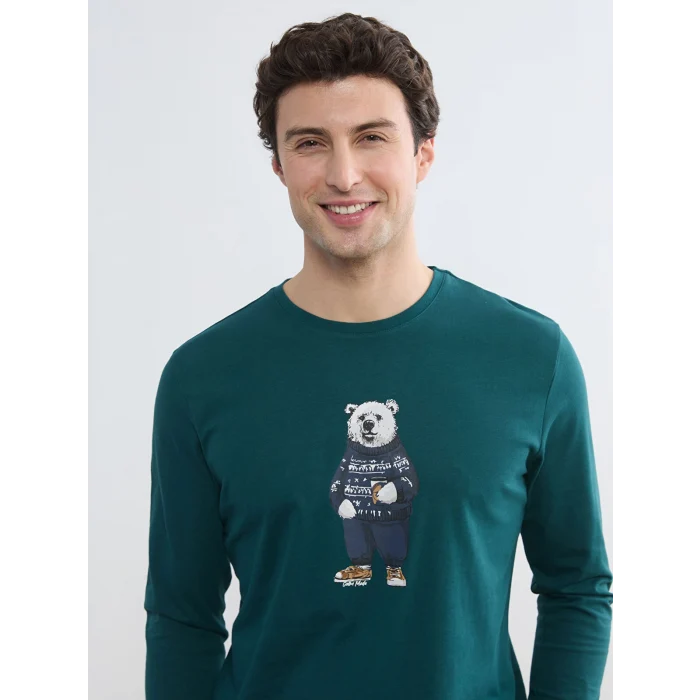 LC WAIKIKI Lacivert Standart Kalıp Ayı Teddy Baskılı Erkek Pijama Takım