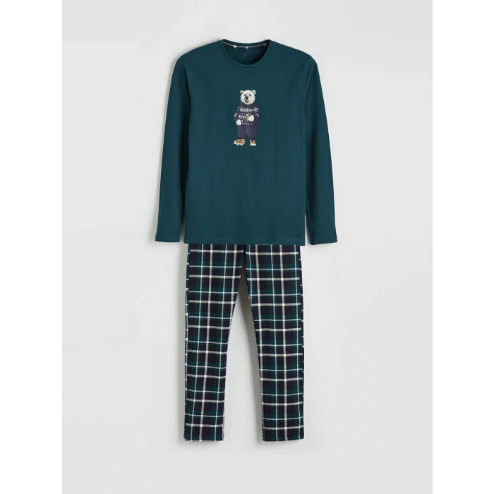 LC WAIKIKI Lacivert Standart Kalıp Ayı Teddy Baskılı Erkek Pijama Takım