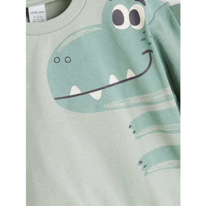 LCW baby Yeşil Dinozor Baskılı Erkek Bebek Eşofman Takımı