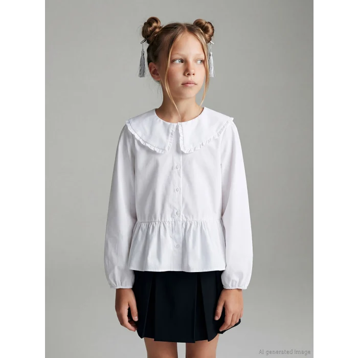 LCW Kids Beyaz Bebe Yaka Kız Çocuk Gömlek