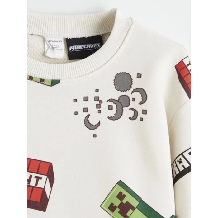 LCW Kids Ekru Minecraft Baskılı Erkek Çocuk Sweatshirt