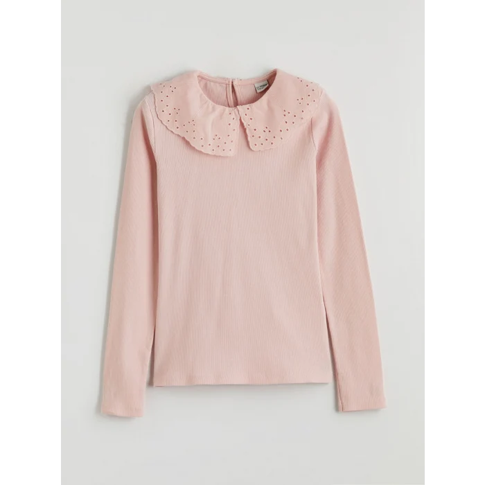 LCW Kids Pembe Bebe Yaka Fisto Detaylı Kız Çocuk Tişört