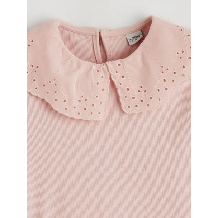 LCW Kids Pembe Bebe Yaka Fisto Detaylı Kız Çocuk Tişört