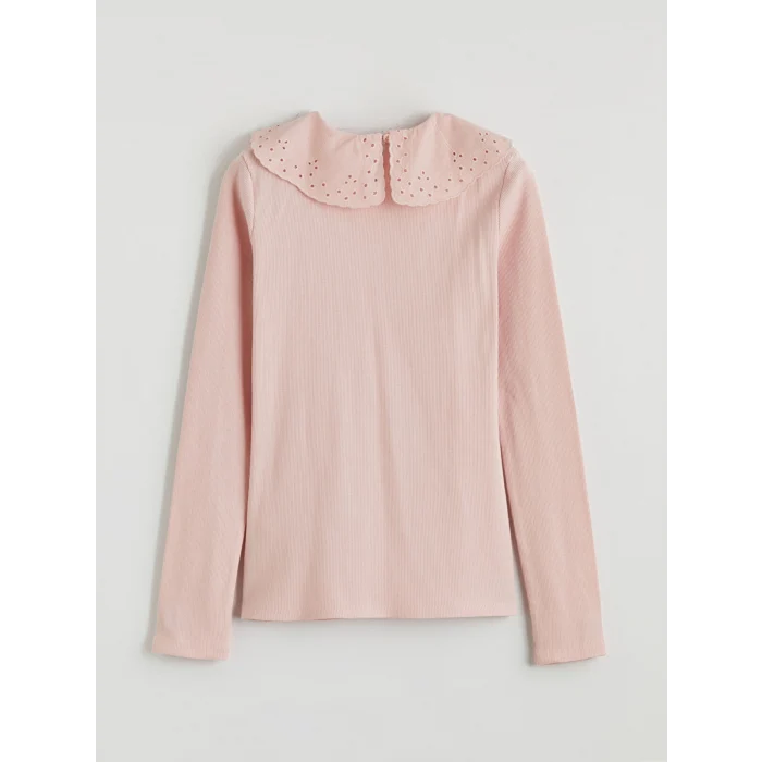 LCW Kids Pembe Bebe Yaka Fisto Detaylı Kız Çocuk Tişört