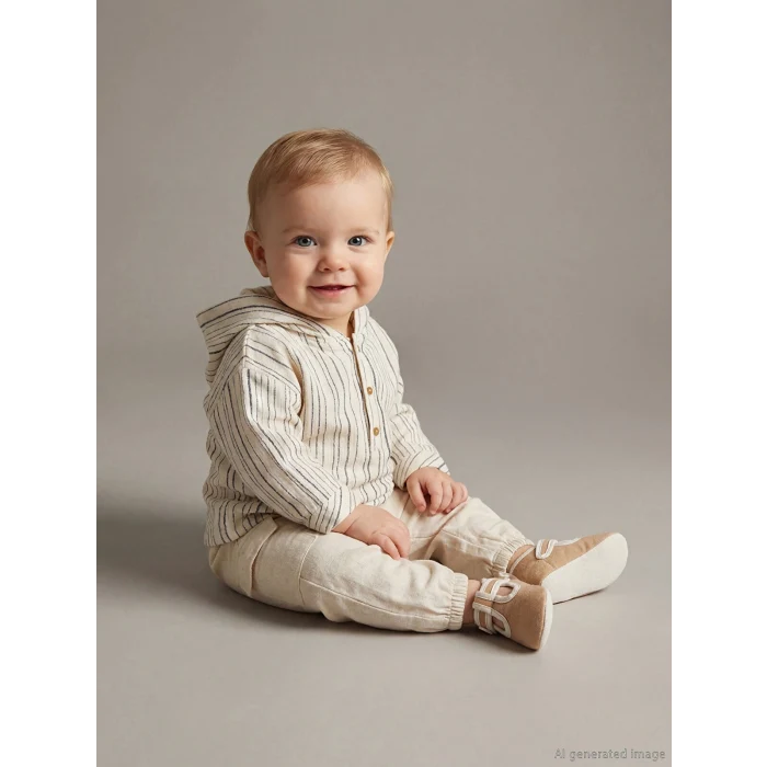 LCW baby Ekru Erkek Bebek Kapüşonlu Gömlek ve Pantolon