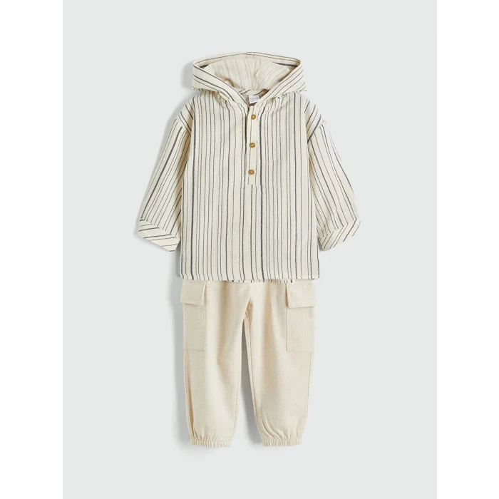 LCW baby Ekru Erkek Bebek Kapüşonlu Gömlek ve Pantolon