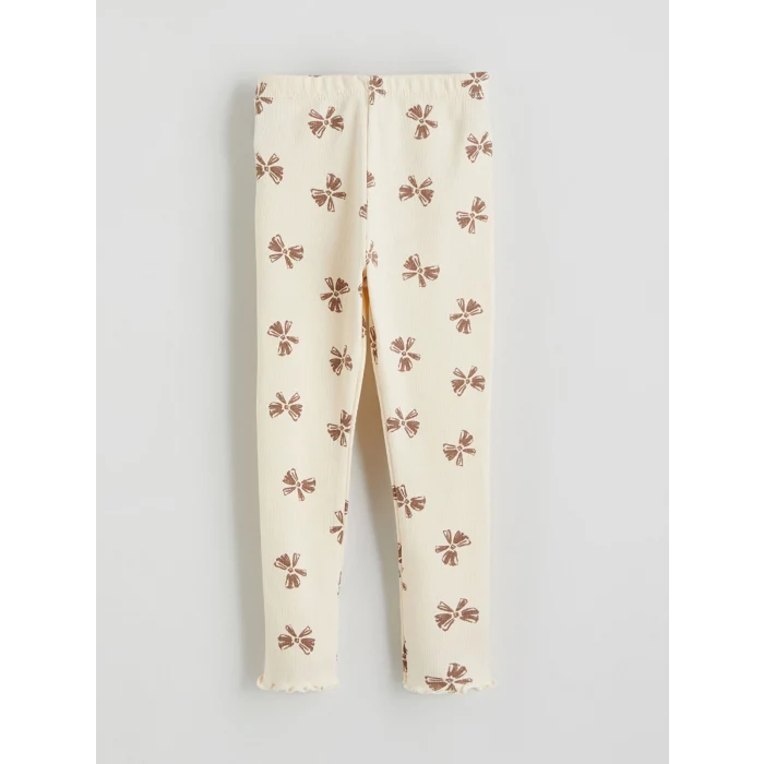 LCW baby Bej Bisiklet Yaka Fiyonk Baskılı Kız Bebek Tişört ve Tayt