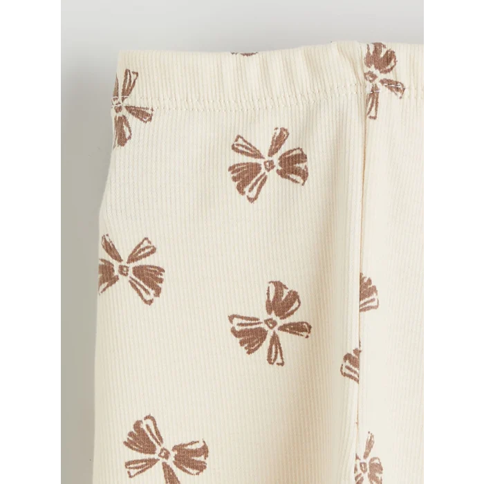 LCW baby Bej Bisiklet Yaka Fiyonk Baskılı Kız Bebek Tişört ve Tayt