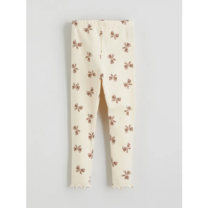 LCW baby Bej Bisiklet Yaka Fiyonk Baskılı Kız Bebek Tişört ve Tayt