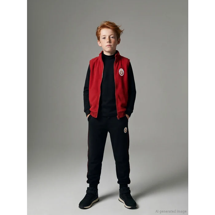 LCW Kids Siyah Beli Lastikli Galatasaray Baskılı Erkek Çocuk Jogger Eşofman Altı