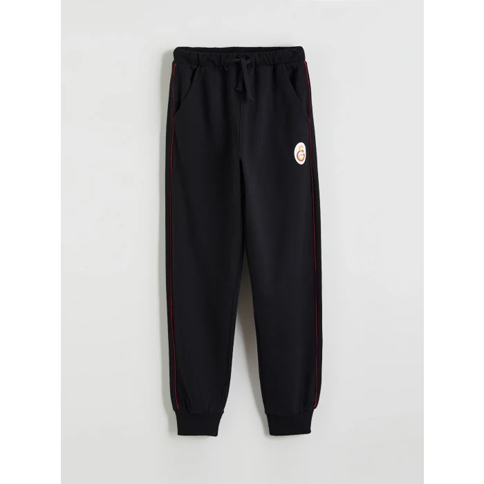 LCW Kids Siyah Beli Lastikli Galatasaray Baskılı Erkek Çocuk Jogger Eşofman Altı