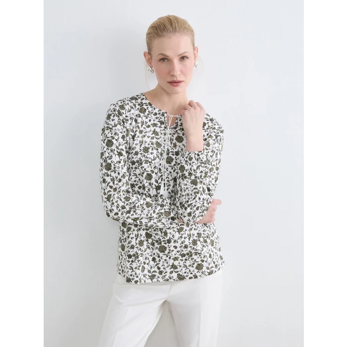 LCW Grace Yeşil Bağlamalı Yaka Çiçekli Bluz