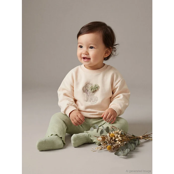 LCW baby Bej Bisiklet Yaka Baskılı Kız Bebek Sweatshirt ve Tayt