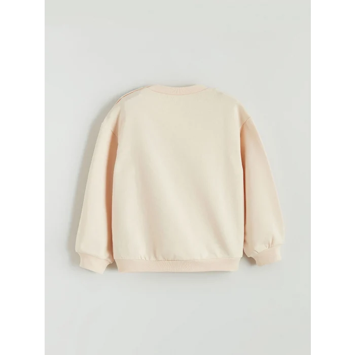 LCW baby Bej Bisiklet Yaka Baskılı Kız Bebek Sweatshirt ve Tayt