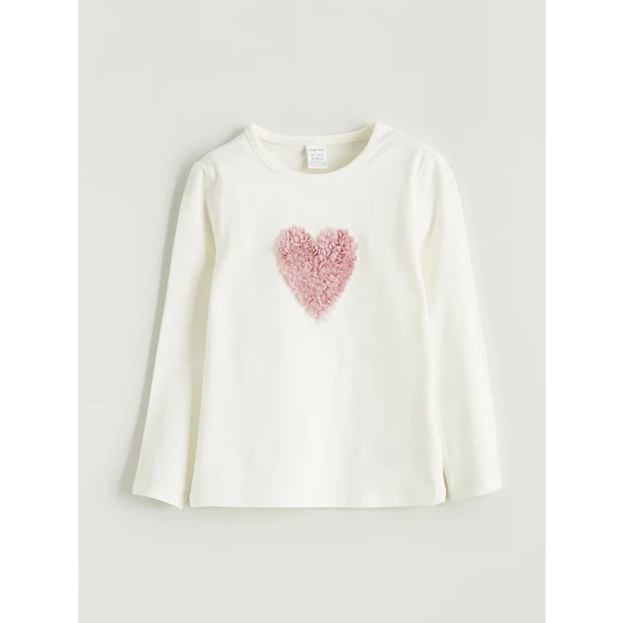 LCW baby Ekru Kalp Baskılı Kız Bebek Bluz ve Tayt