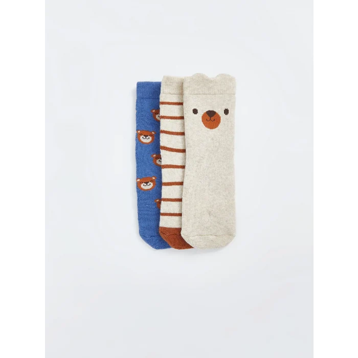 LCW baby Bej Baskılı Erkek Bebek Soket Çorap 3lü