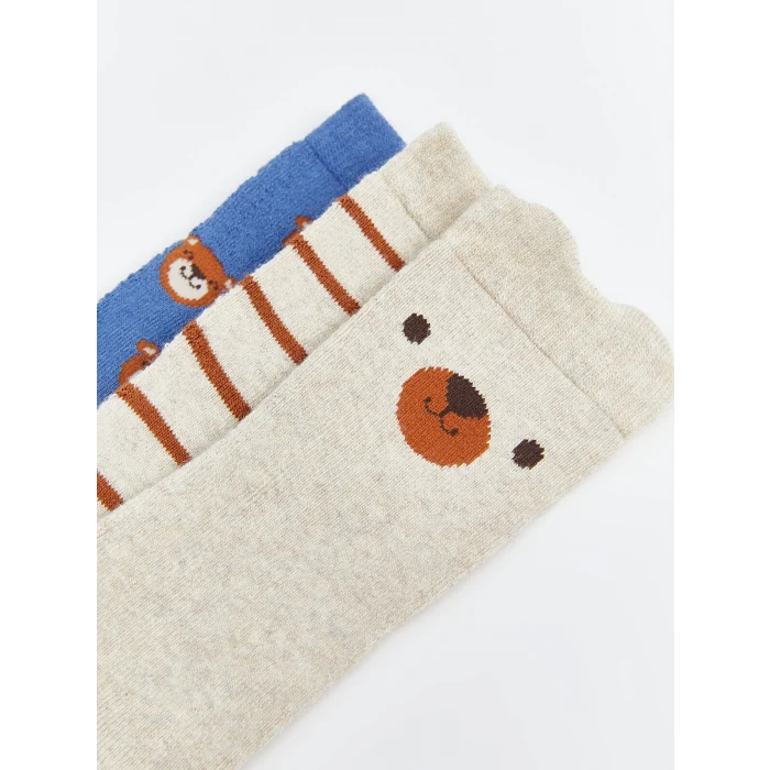 LCW baby Bej Baskılı Erkek Bebek Soket Çorap 3lü