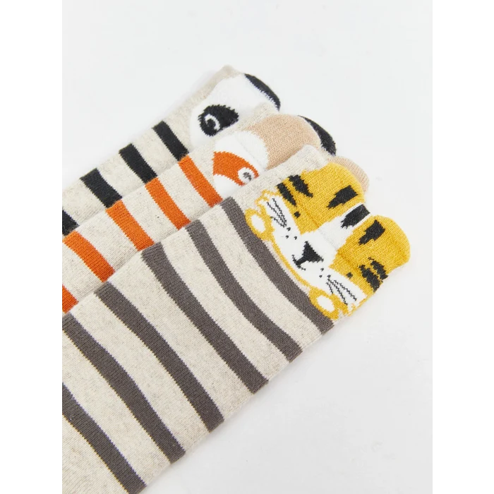 LCW baby Bej Çizgili Erkek Bebek Soket Çorap 3lü