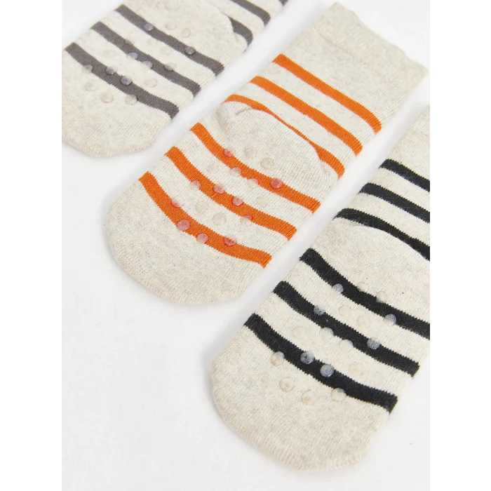 LCW baby Bej Çizgili Erkek Bebek Soket Çorap 3lü