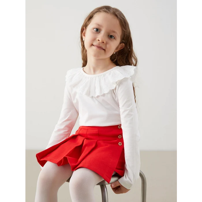 LCW Kids Ekru Bebe Yaka Uzun Kollu Nakışlı Kız Çocuk Tişört