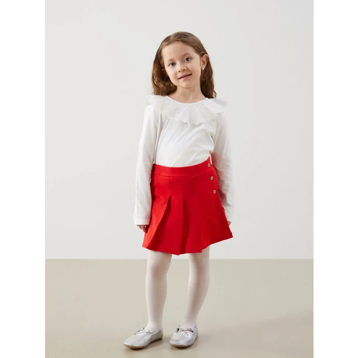 LCW Kids Ekru Bebe Yaka Uzun Kollu Nakışlı Kız Çocuk Tişört