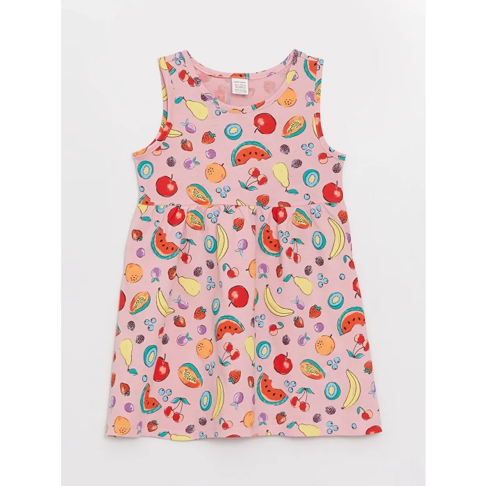 LCW baby Pembe Bisiklet Yaka Desenli Kız Bebek Elbise