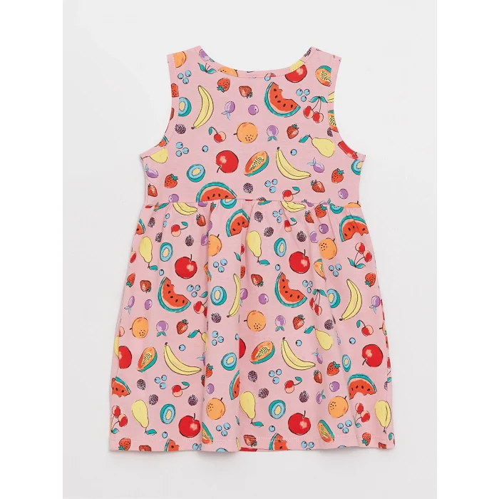 LCW baby Pembe Bisiklet Yaka Desenli Kız Bebek Elbise