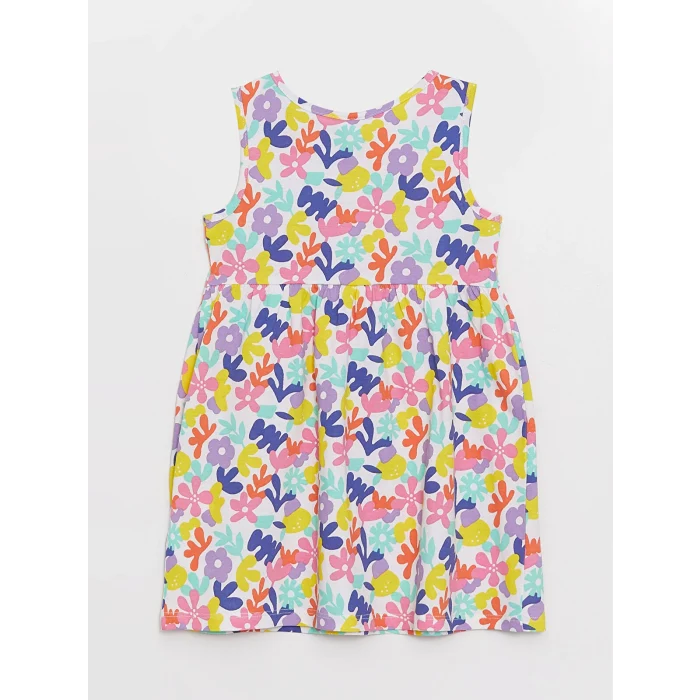 LCW baby Ekru Bisiklet Yaka Desenli Kız Bebek Elbise