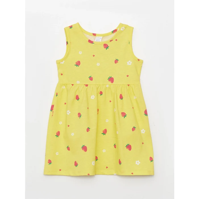 LCW baby Sarı Bisiklet Yaka Desenli Kız Bebek Elbise