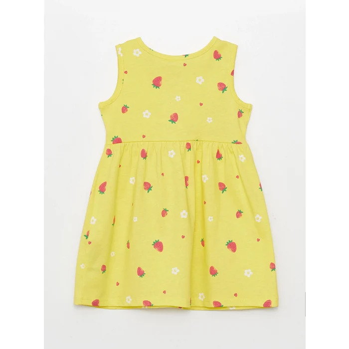 LCW baby Sarı Bisiklet Yaka Desenli Kız Bebek Elbise