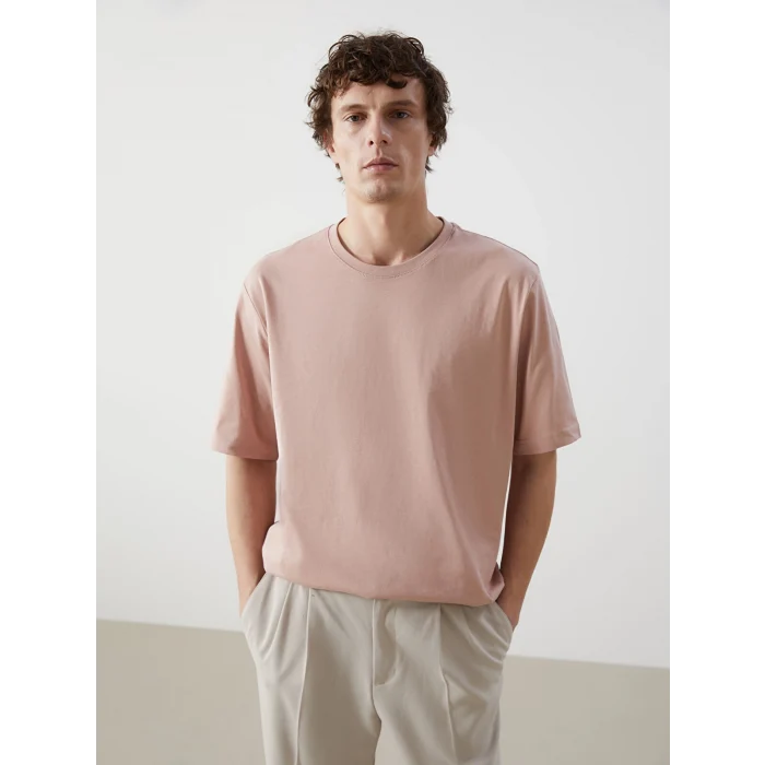 LCWAIKIKI Basic Pembe Bisiklet Yaka Penye Erkek Tişört