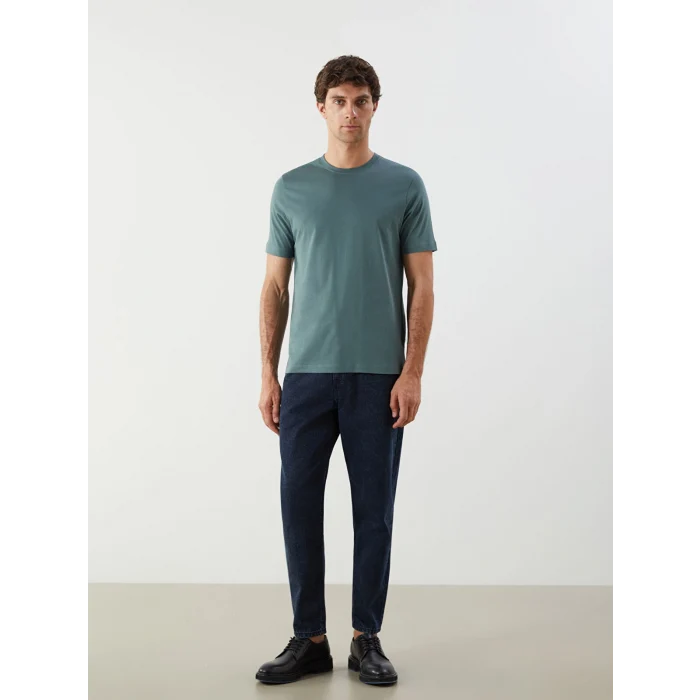 LCWAIKIKI Basic Yeşil Bisiklet Yaka Penye Erkek Tişört