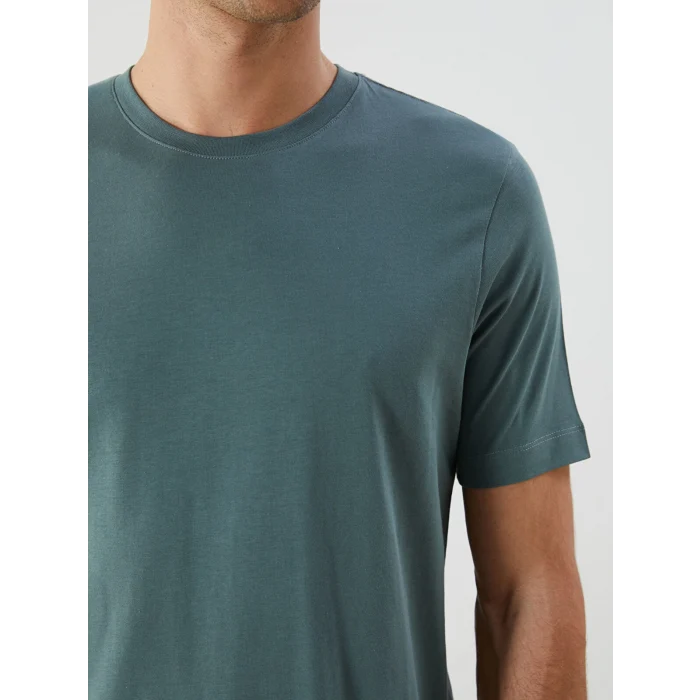 LCWAIKIKI Basic Yeşil Bisiklet Yaka Penye Erkek Tişört