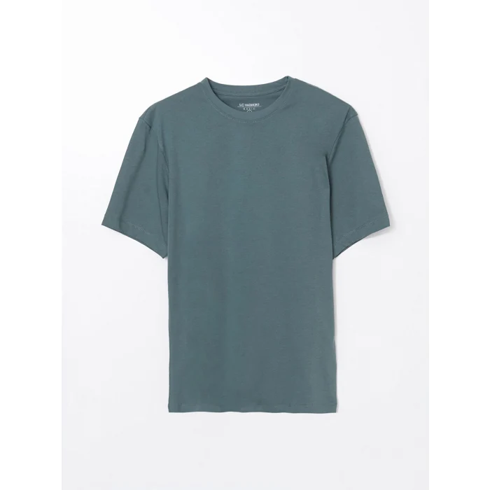 LCWAIKIKI Basic Yeşil Bisiklet Yaka Penye Erkek Tişört
