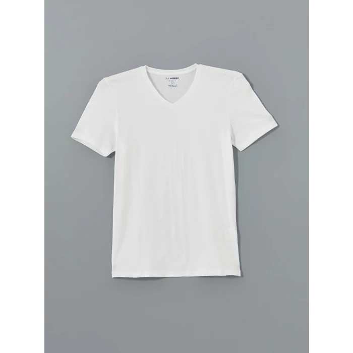 LCWAIKIKI Classic Beyaz V Yaka Kısa Kollu Penye Erkek Tişört