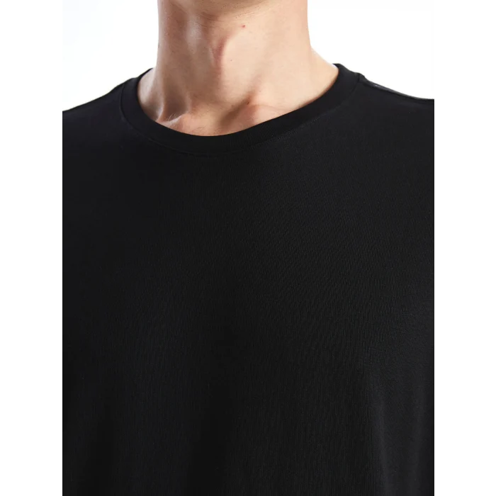 LCWAIKIKI Basic Siyah Bisiklet Yaka Penye Erkek Tişört