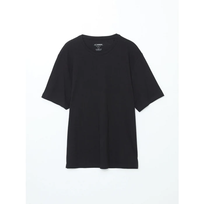 LCWAIKIKI Basic Siyah Bisiklet Yaka Penye Erkek Tişört
