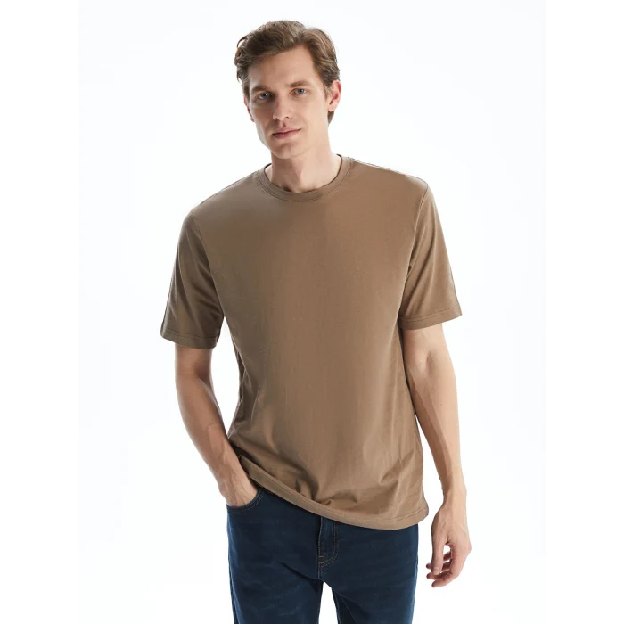 LCWAIKIKI Basic Kahverengi Bisiklet Yaka Penye Erkek Tişört