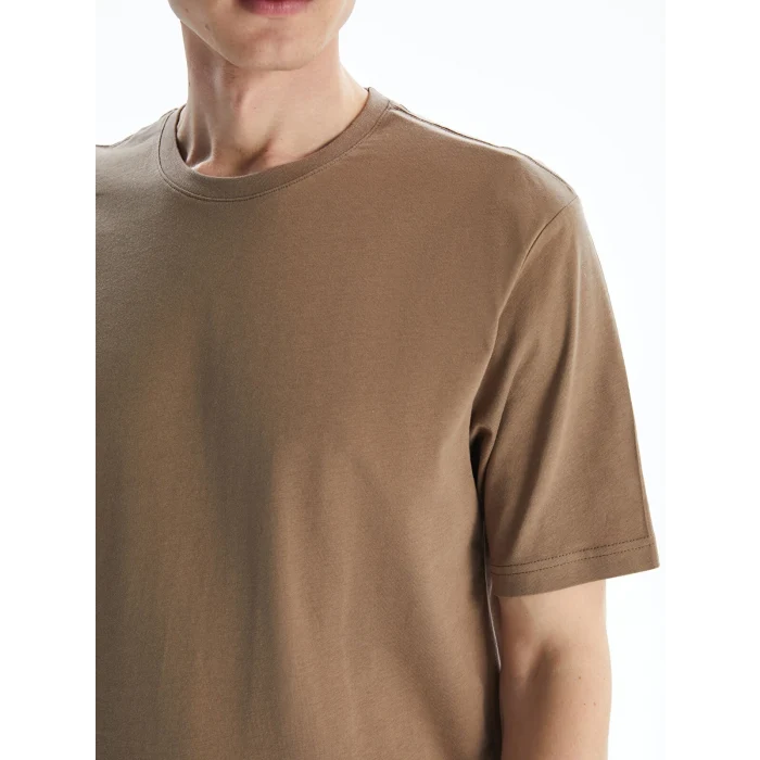 LCWAIKIKI Basic Kahverengi Bisiklet Yaka Penye Erkek Tişört