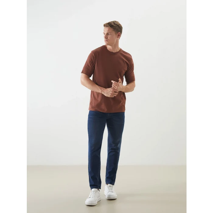 LCWAIKIKI Basic Kahverengi Bisiklet Yaka Penye Erkek Tişört