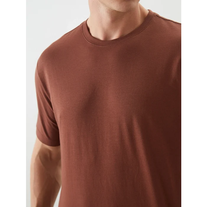 LCWAIKIKI Basic Kahverengi Bisiklet Yaka Penye Erkek Tişört