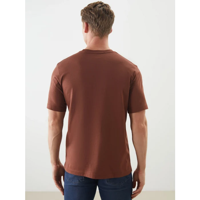 LCWAIKIKI Basic Kahverengi Bisiklet Yaka Penye Erkek Tişört