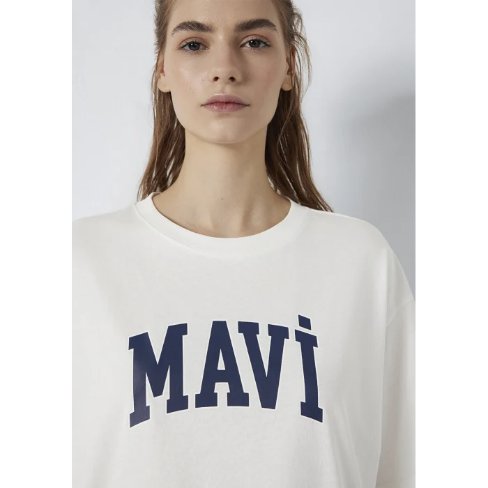 Mavi 1600843-81964 Mavi Logo Ekru Tişört