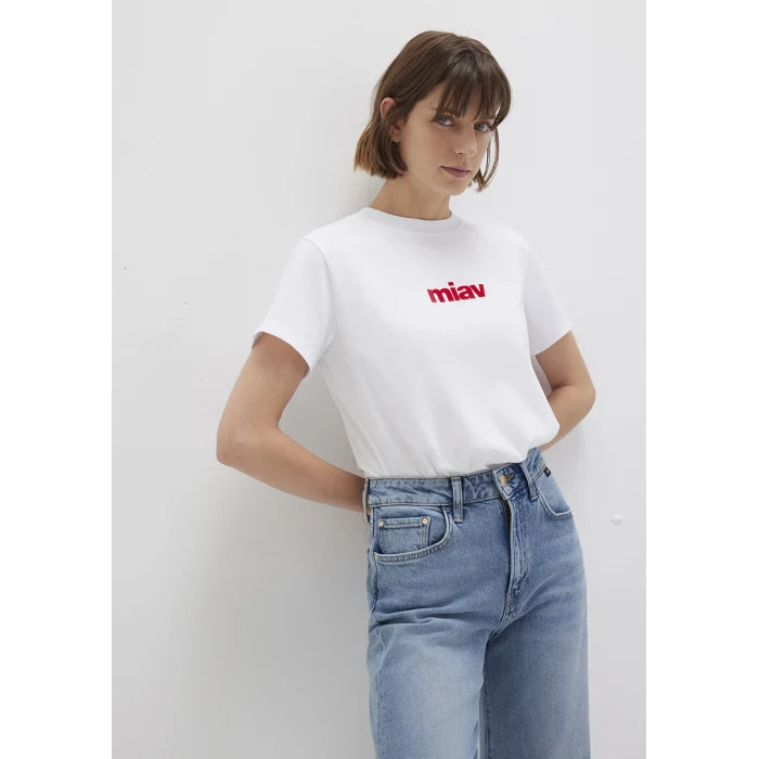 Mavi 1610622-86417 Kırmızı Miav Baskılı Beyaz Tişört