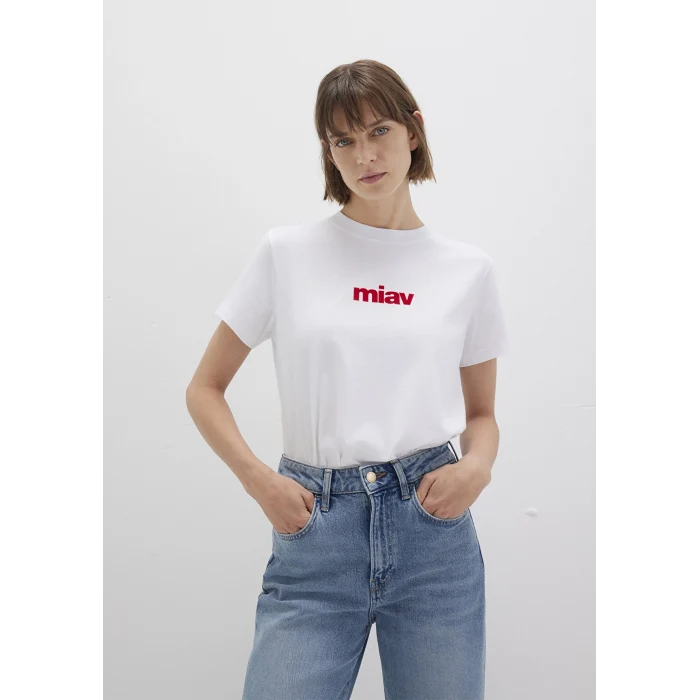 Mavi 1610622-86417 Kırmızı Miav Baskılı Beyaz Tişört