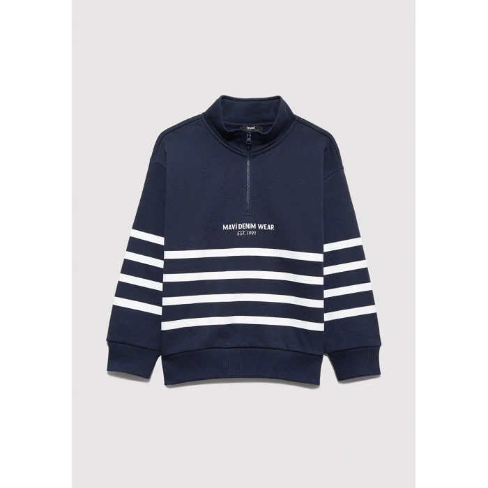 Mavi 6S10067-82318 Yarı Fermuarlı Çizgili Sweatshirt