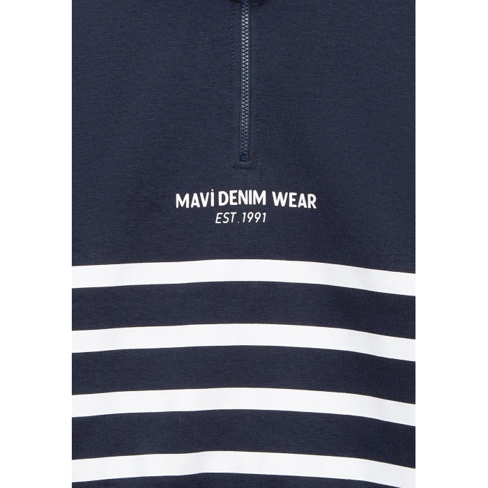 Mavi 6S10067-82318 Yarı Fermuarlı Çizgili Sweatshirt