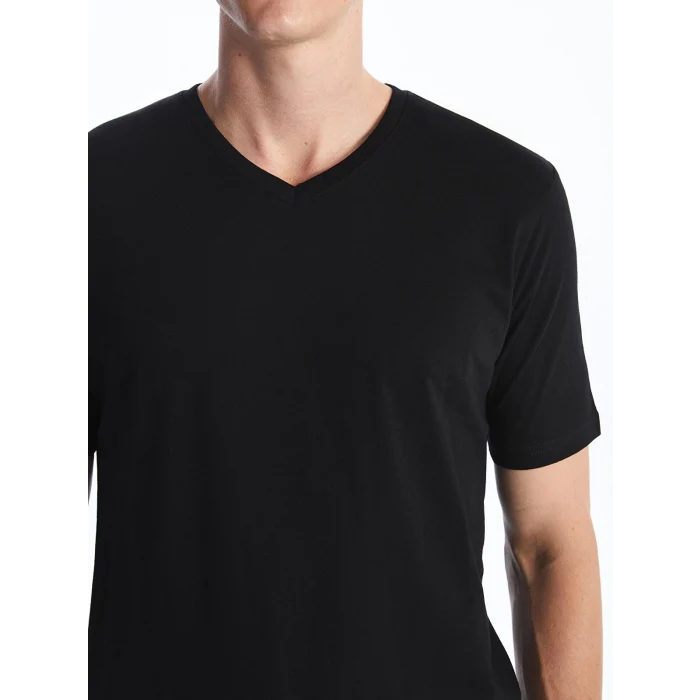 LCWAIKIKI Classic Siyah V Yaka Kısa Kollu Penye Erkek Tişört