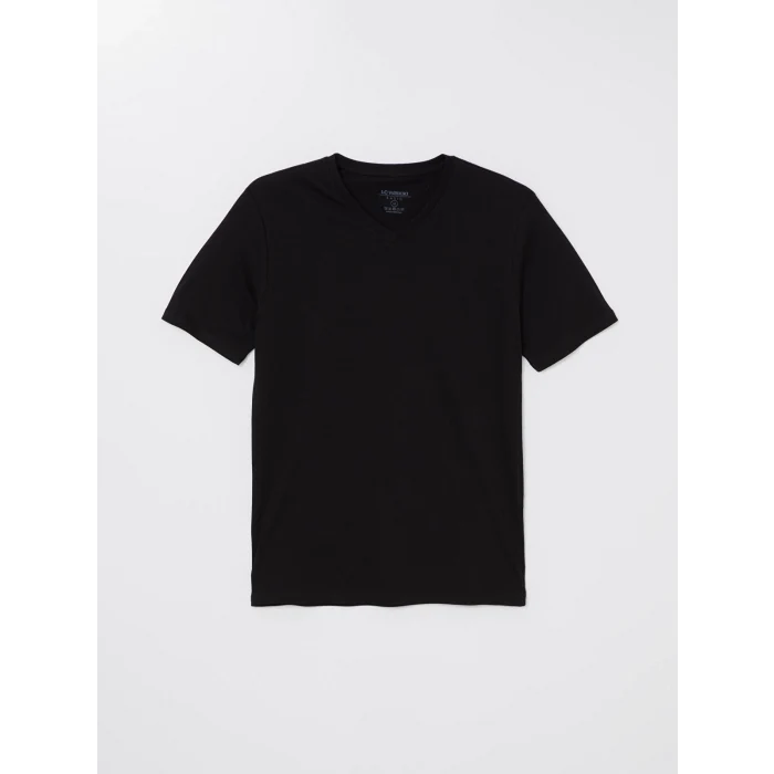LCWAIKIKI Classic Siyah V Yaka Kısa Kollu Penye Erkek Tişört