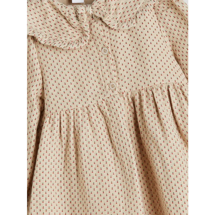 LCW baby Bej Bebe Yaka Müslin Kız Bebek Elbise